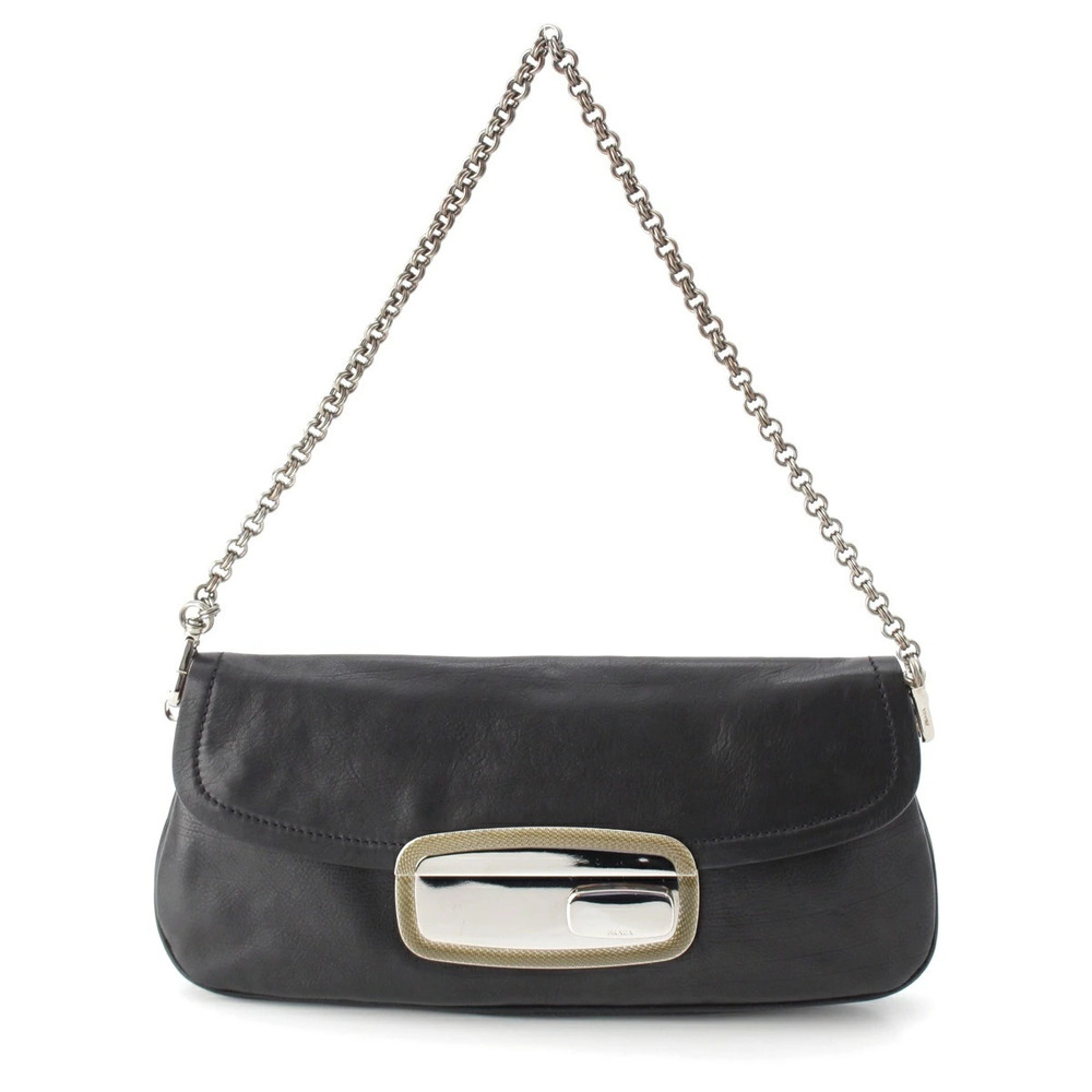 Prada leather chain shoulder bag black